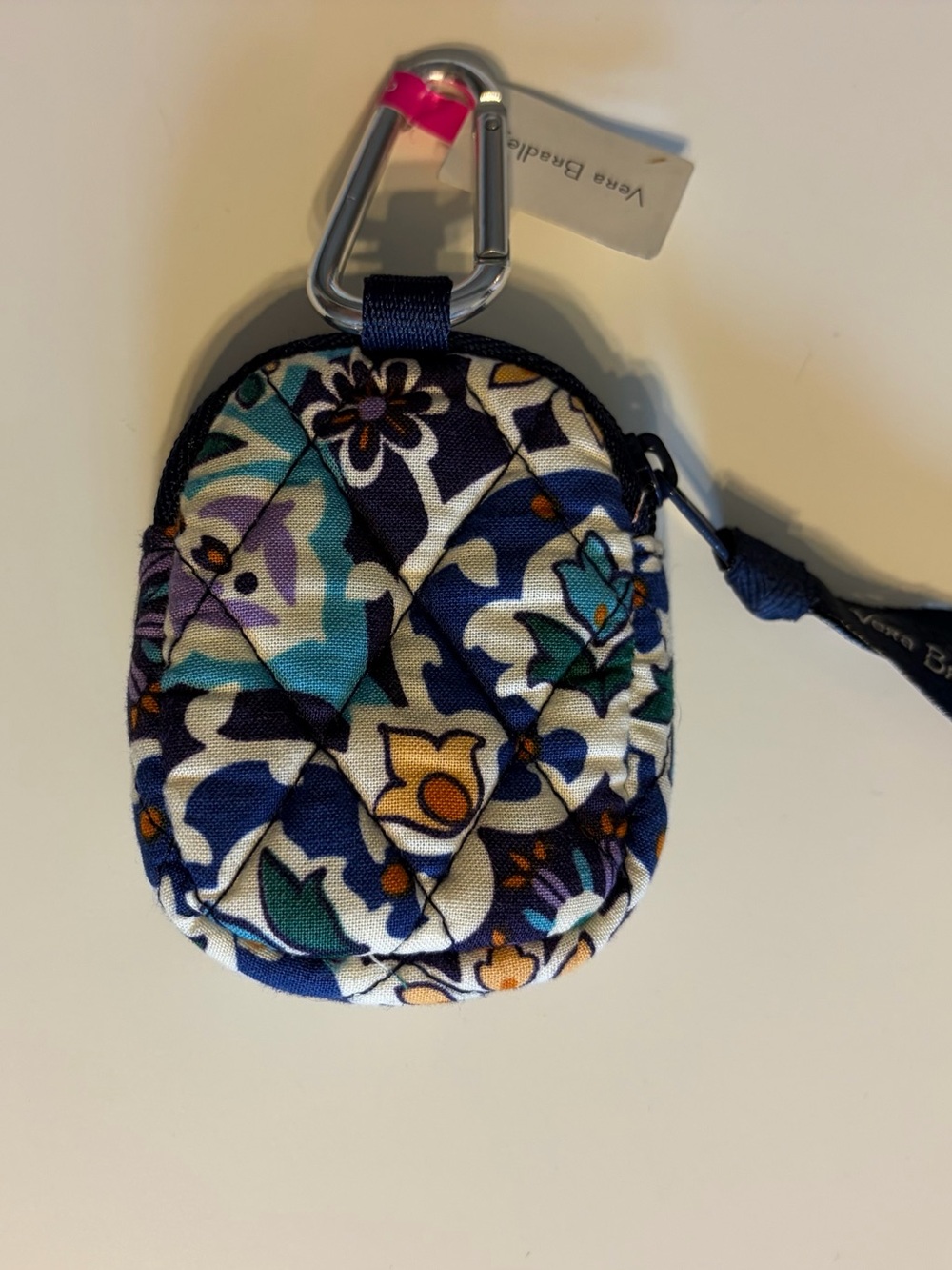 Vera Bradley Navy Floral Quilted Earbud Pouch with Carabiner